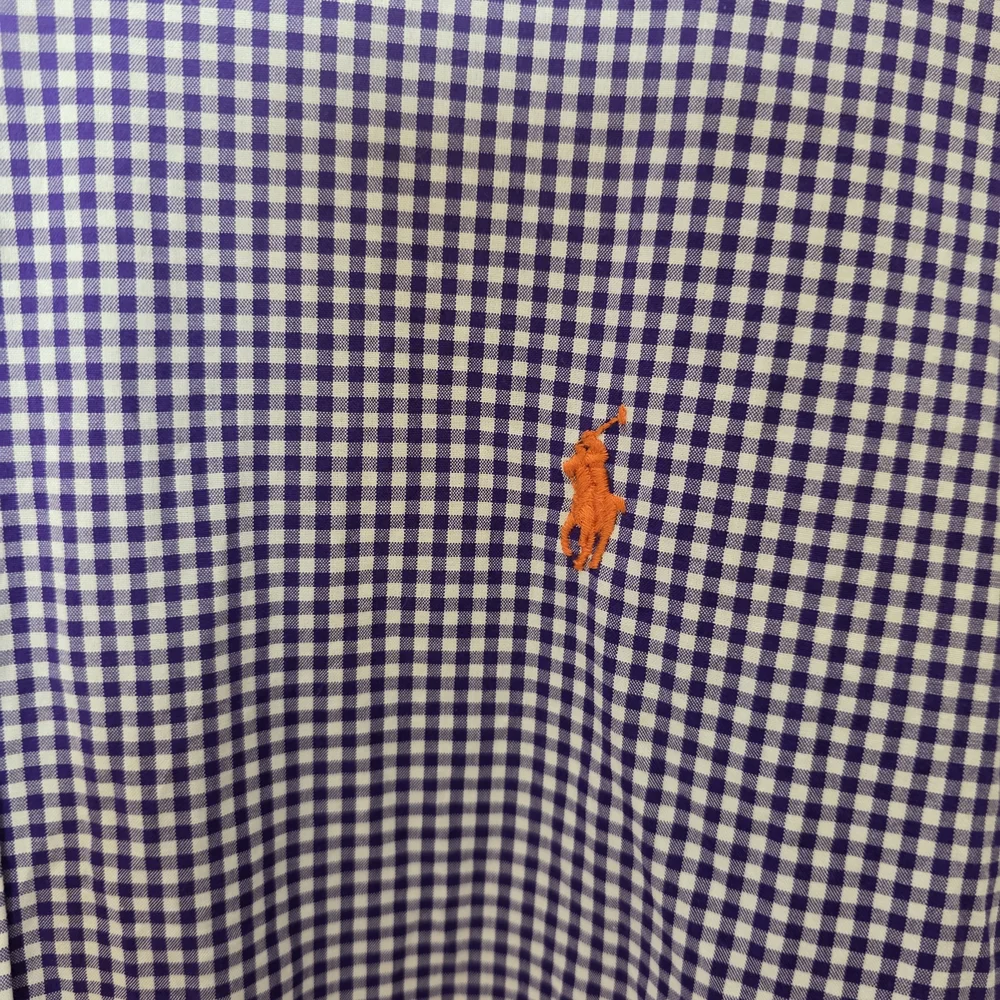 Ralph Lauren Purple Gingham Button Down Shirt Orange Pony XXL Slim Fit Cotton